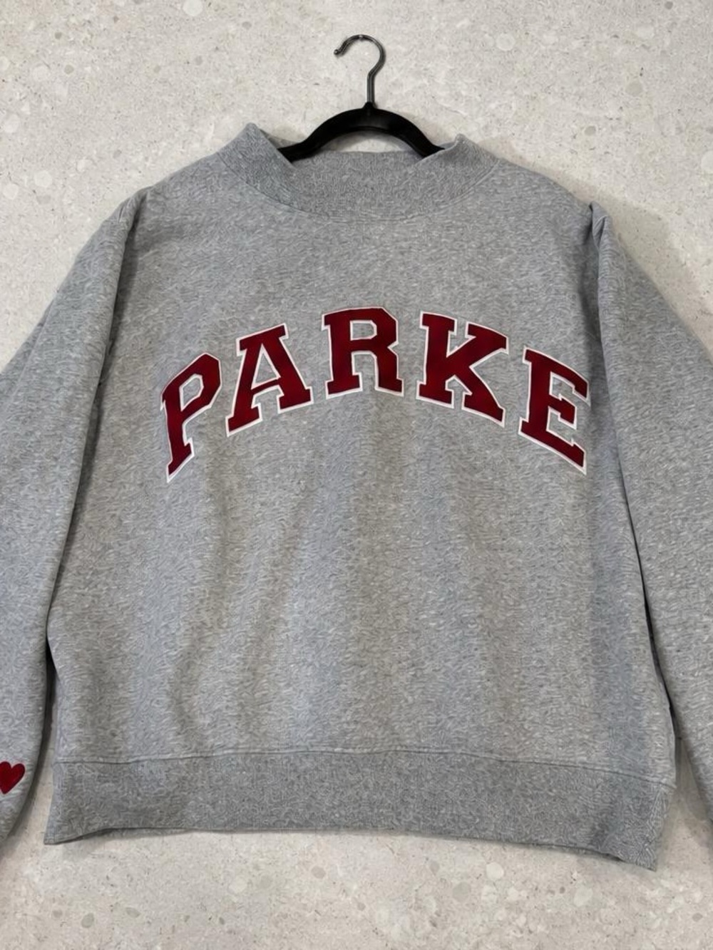 Parker Gray Crewneck Sweatshirt with Red Lettering